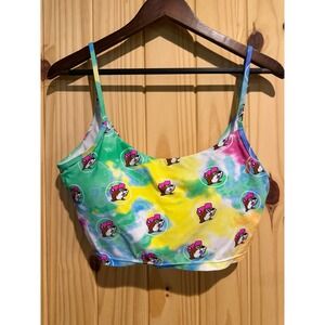 Buc-ees Womens Tie Dye Beaver Logo Bikini Swim Top XL Multicolor Scoop Neck